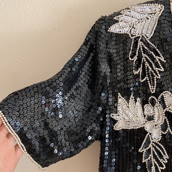 Stenay Vintage beaded 100% silk short sleeve sequins top - Picture 6 of 7